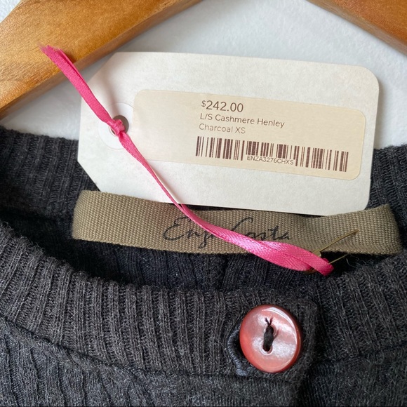 Enza Costa Cashmere Ribbed Henley Charcoal - Picture 3 of 14